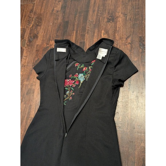 Vintage Karin Stevens Dress Womens M Black Floral Embroidered Mock Neck Maxi 90s - Picture 8 of 11
